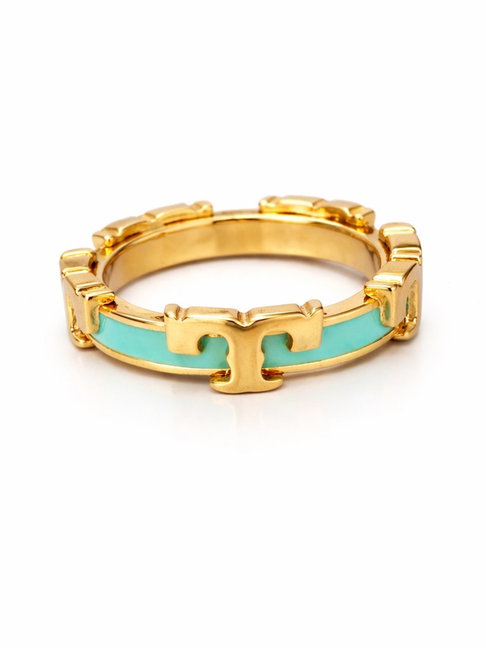 Tory Burch Gold and Turquoise Enamel Logo Band